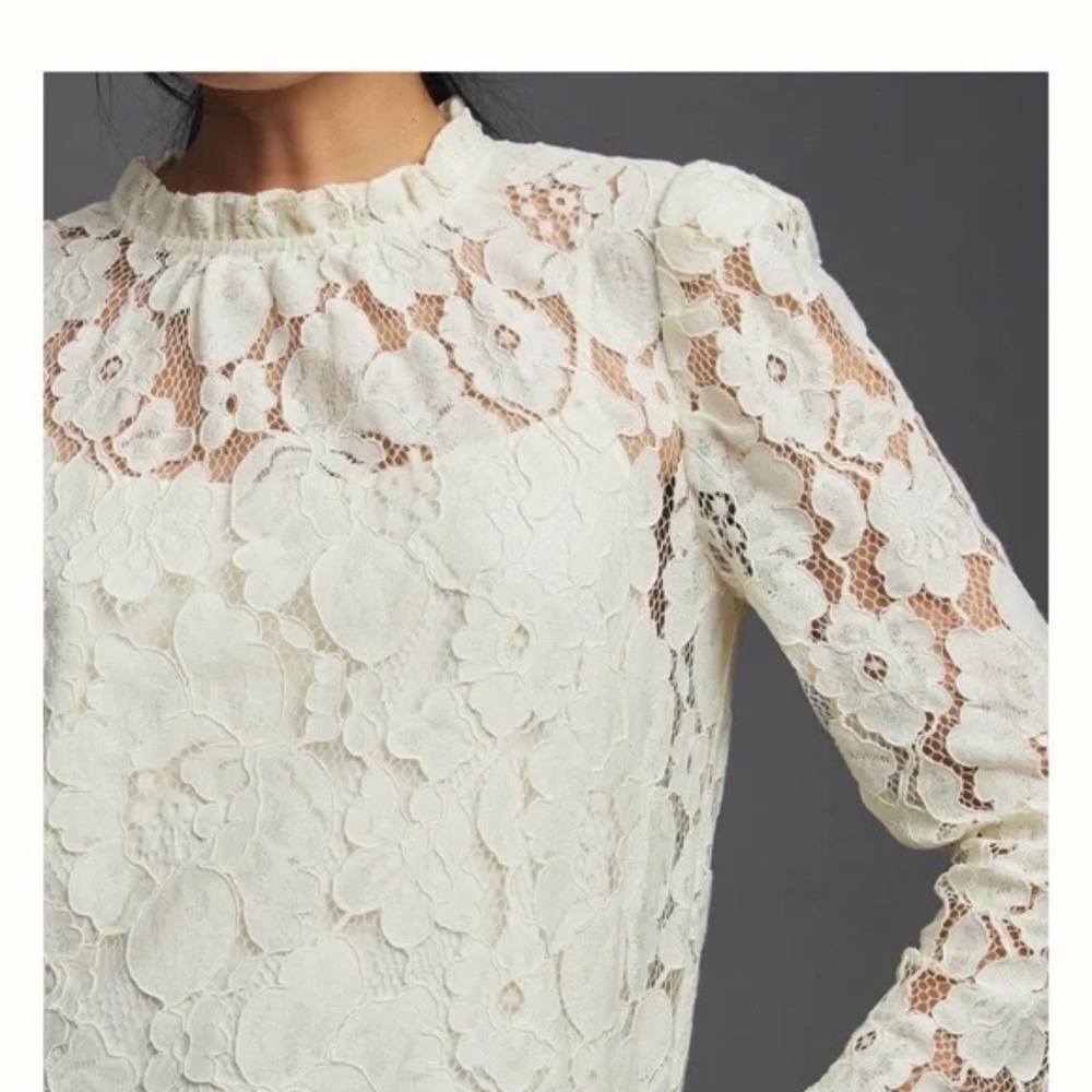 Mare Mare x Anthropologie Sheer Lace Ruffle Neck Blouse Size X Large Cream NWT - Picture 5 of 11